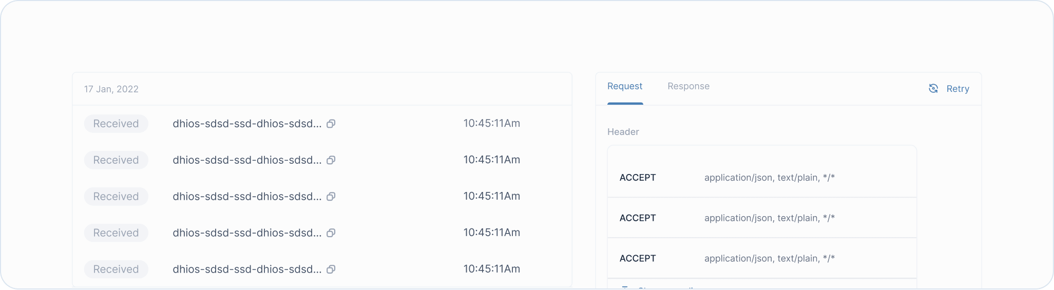 Events and request / response details (Incoming)
