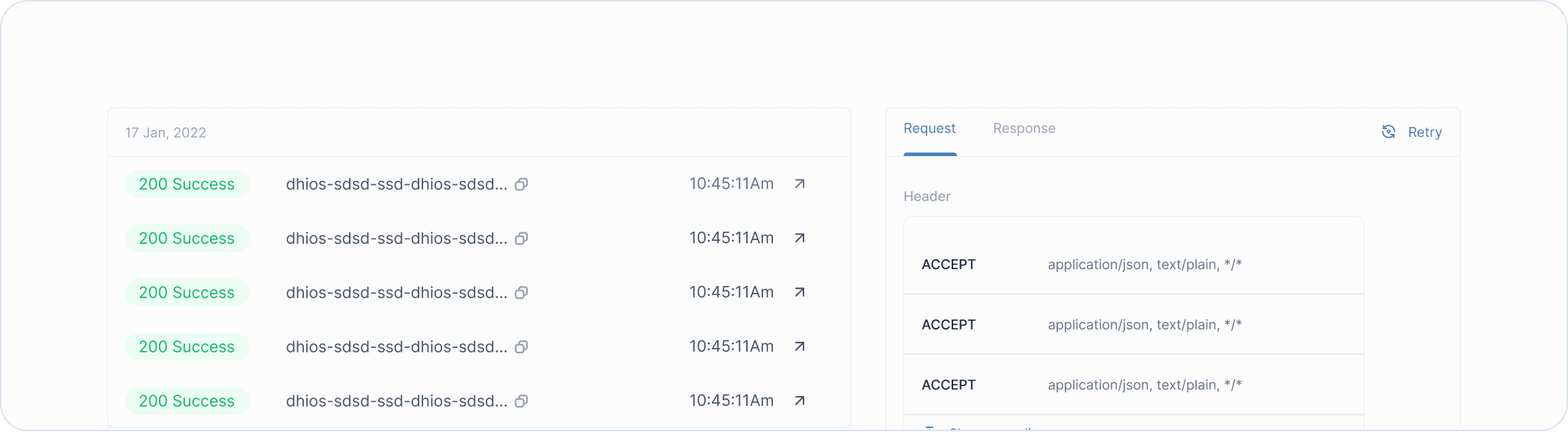Events and request / response details (Outgoing)